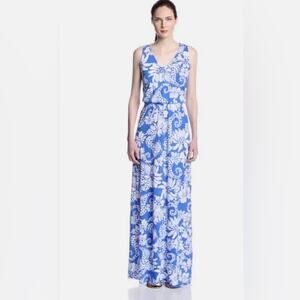 Lilly Pulitzer Mills Racer Back Maxi Dress Size Small Deep Sea Blue & White EUC